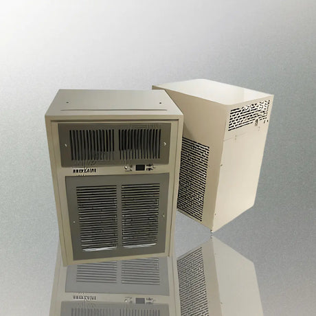 Breezaire split system wine cellar cooling units with separate evaporator and condenser components designed for quiet, efficient climate control in residential wine cellars.